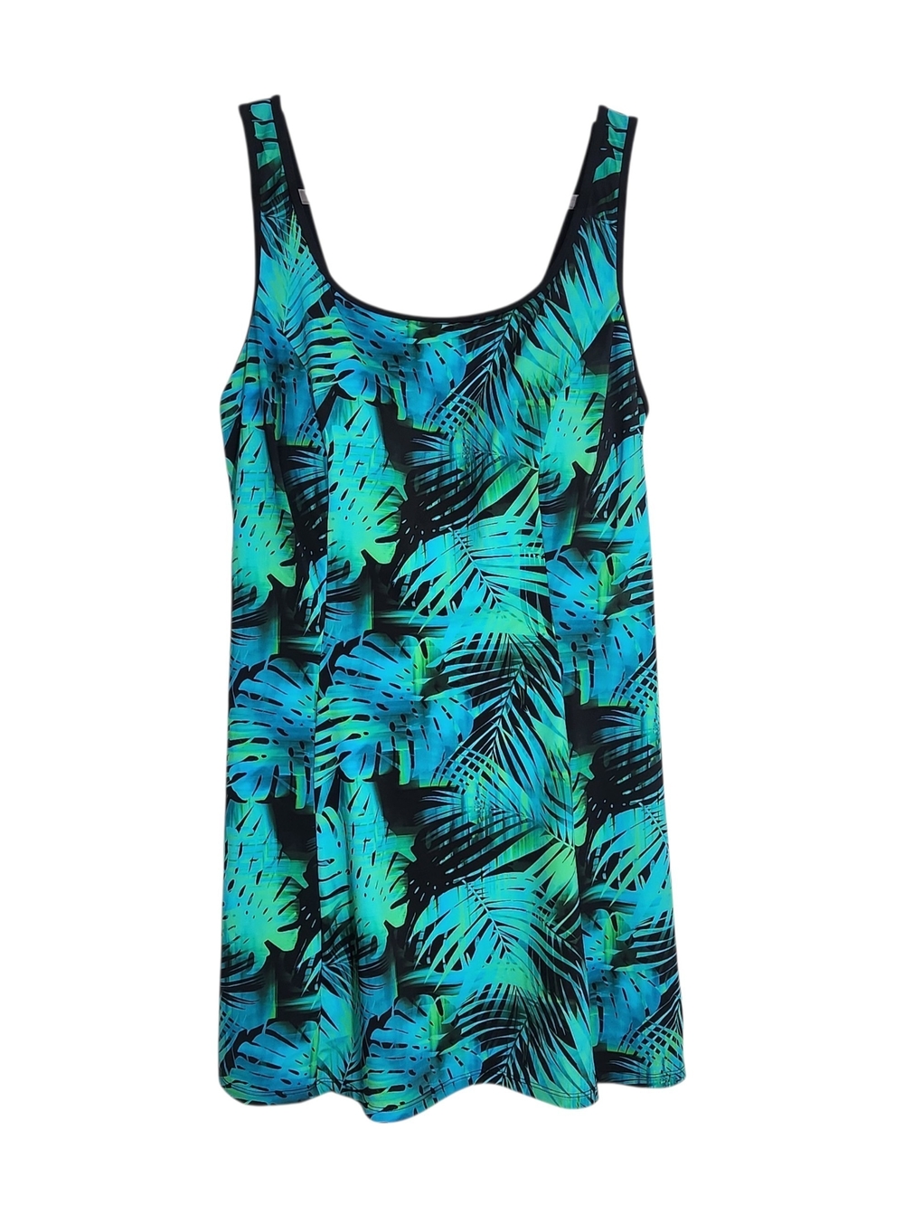 Swimsuits For All Blue and Green Tropical Print Swim Dress Size 20